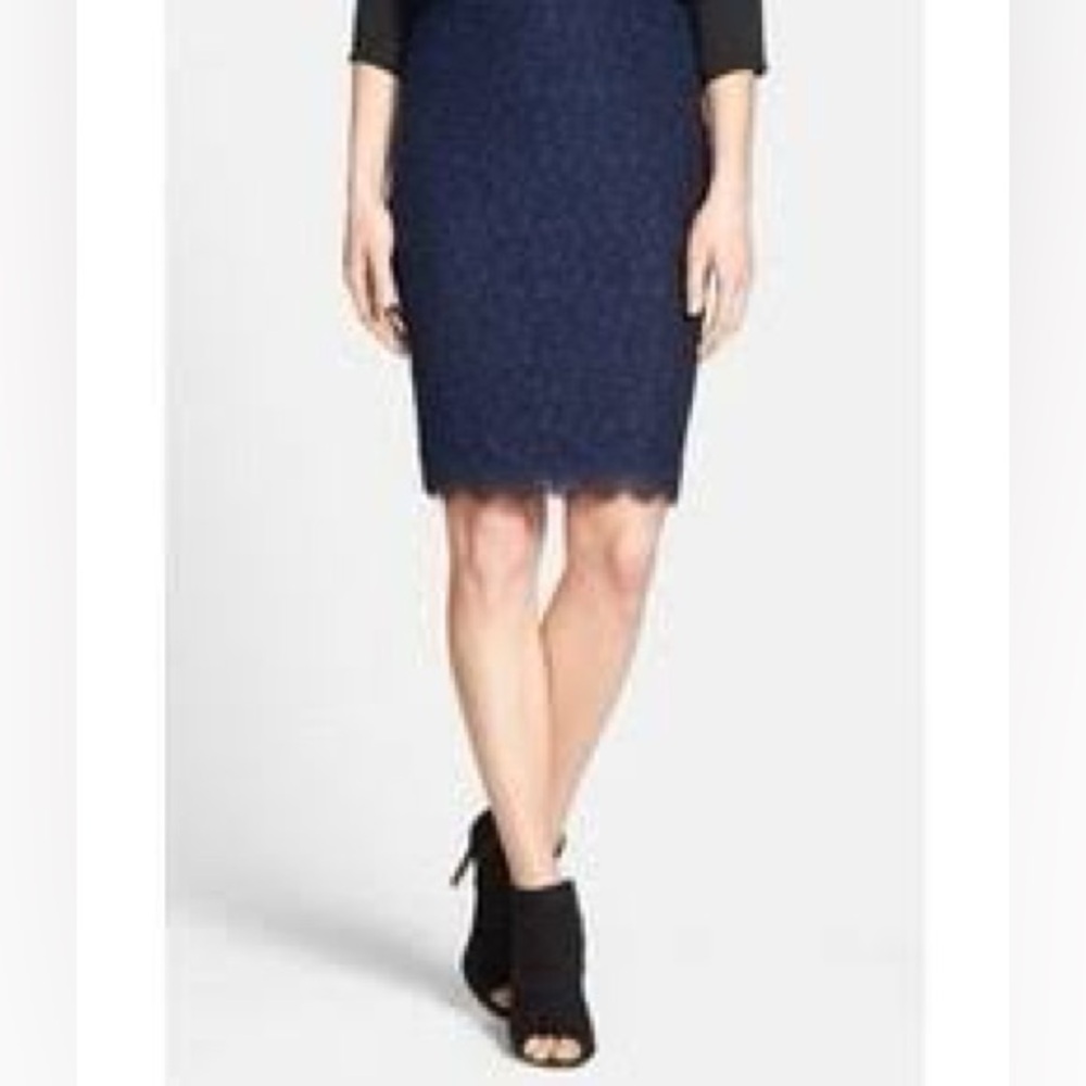 Diane von Furstenberg Scotia navy lace pencil skirt
